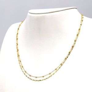 Intense Shine Faceted Bead Double Chain Necklace 18K Solid Gold